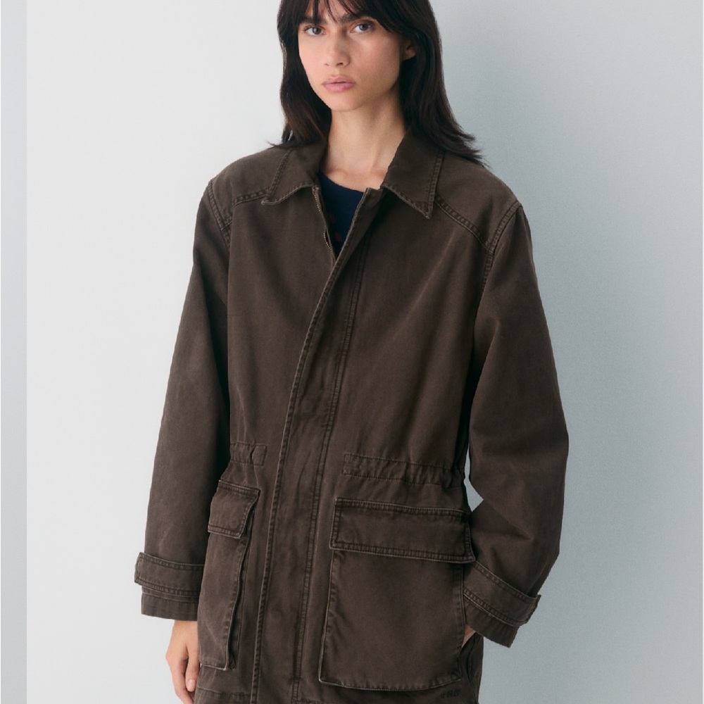 Women's Brown Utility Jacket - Casual Coat - Picture 2 of 14